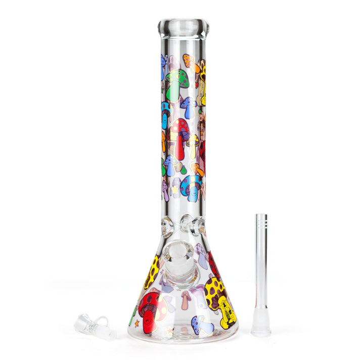 Three-piece glass mushroom bong featuring bowl and downstem