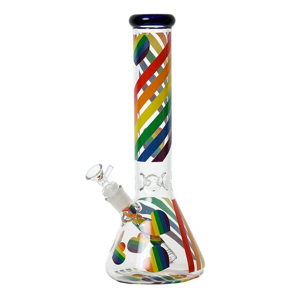 14-inch Thick Glass Beaker Bong with LGBTQ pride design