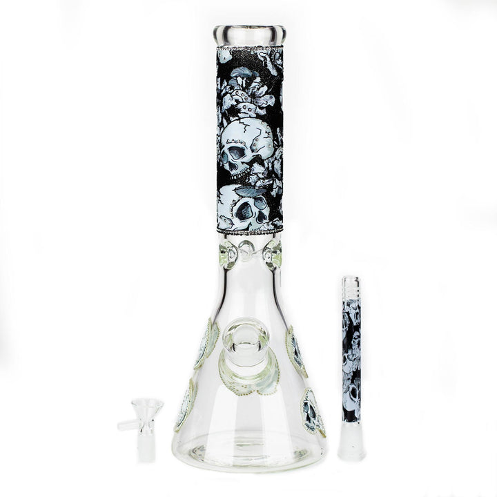 14” Skull Graphic Beaker Bong with Cubic Zirconia - PILOTDIARY