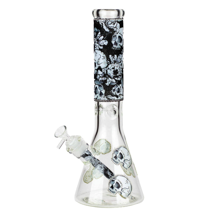14” Skull Graphic Beaker Bong with Cubic Zirconia - PILOTDIARY