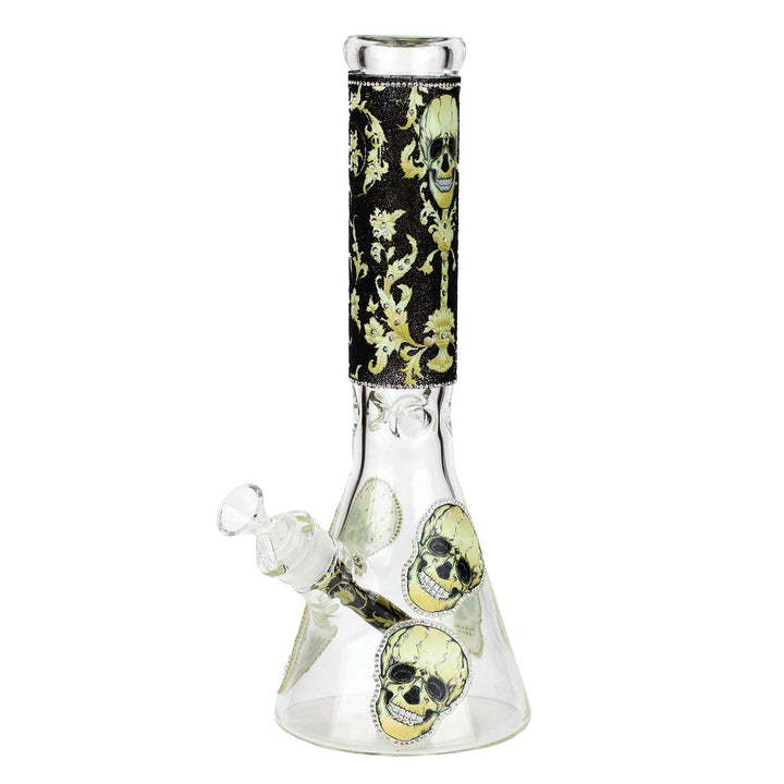 14” Skull Graphic Beaker Bong with Cubic Zirconia - PILOTDIARY