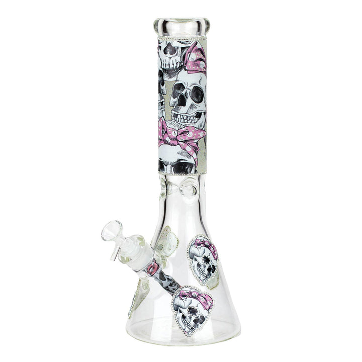 14” Skull Graphic Beaker Bong with Cubic Zirconia - PILOTDIARY