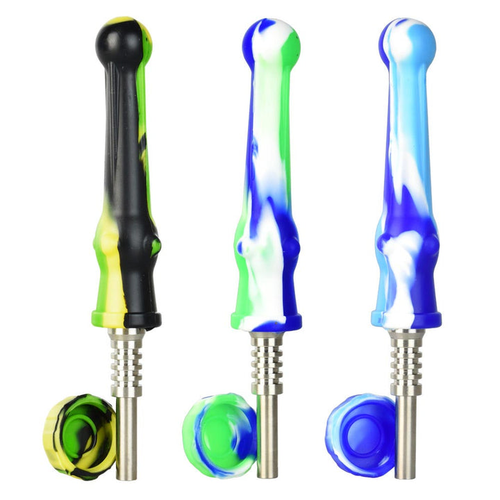 14mm Nectar Collector with tip in assorted multi-color silicone designs
