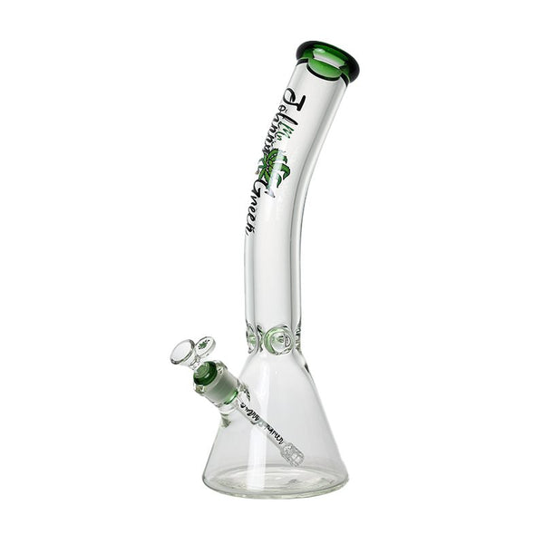 16 inch 9mm thick green beaker bong with bent neck and grid percolator
