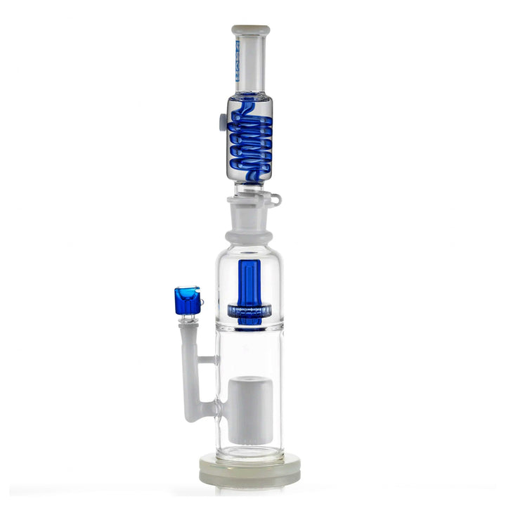 Side profile of 19 inch glycerin water bong highlighting double showerhead percolators