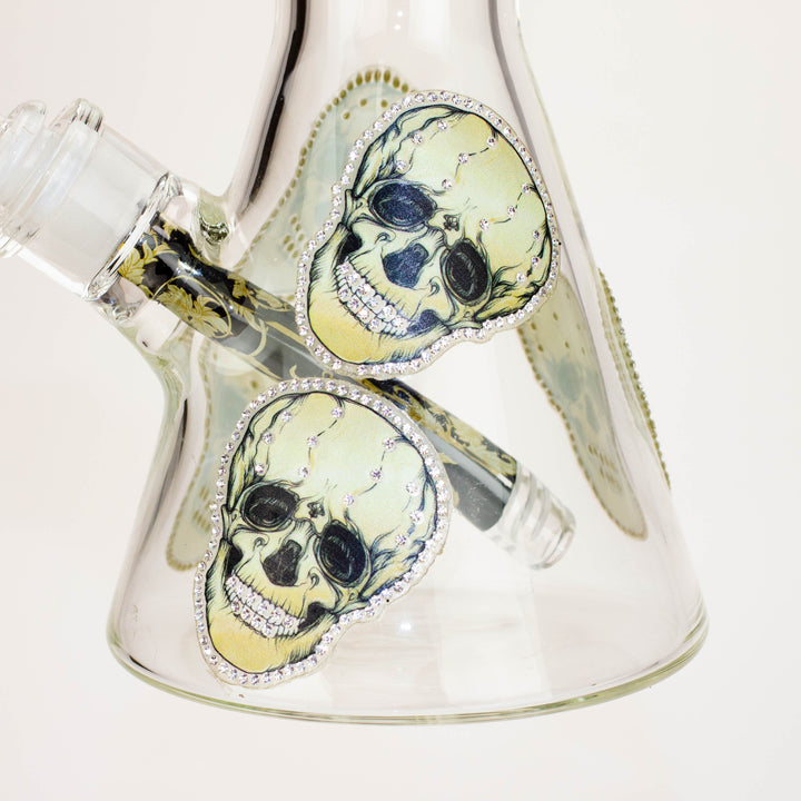 14” Skull Graphic Beaker Bong with Cubic Zirconia