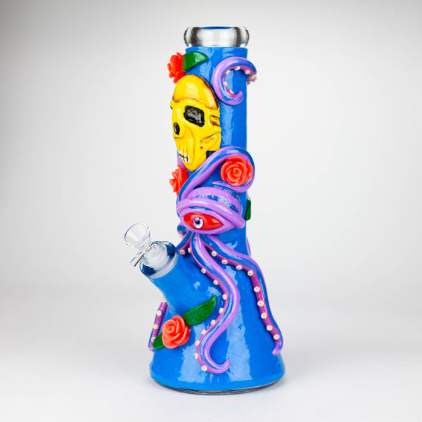 13" Resin 3D Octopus & Skull  Beaker Bong