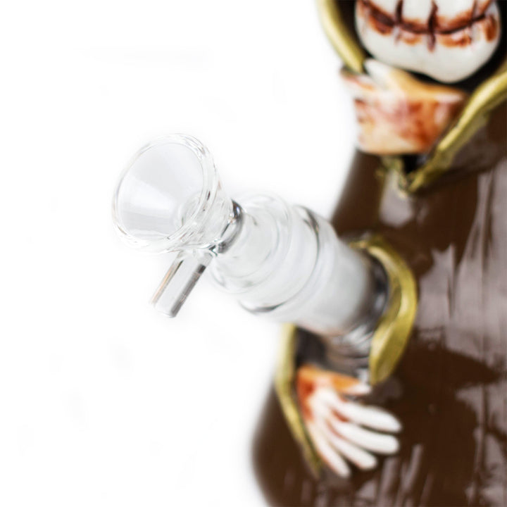Close-up of 5" downstem and included bowl piece for 3D Resin Skull Glass Beaker