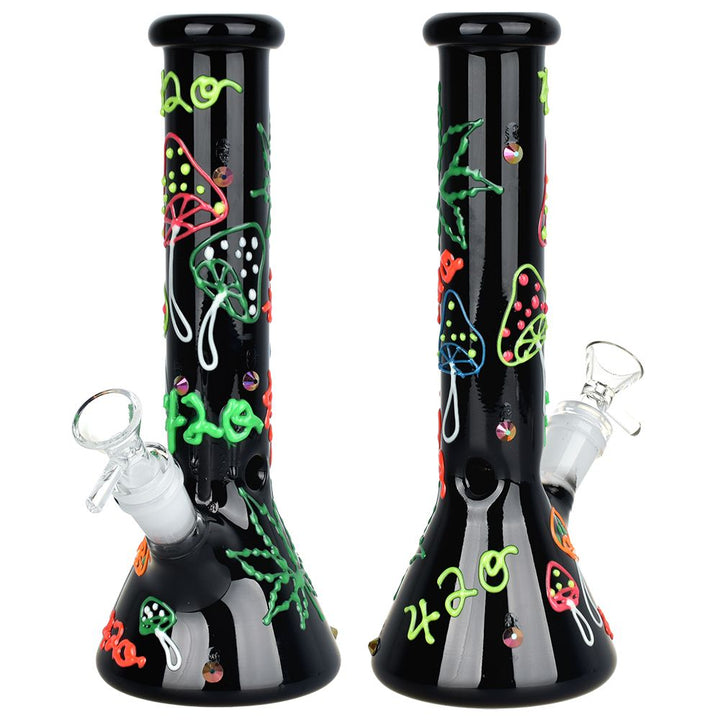 420 Leaf & Shroom Glow-in-the-Dark Beaker Water Bong