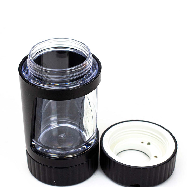 4-in-1 LED Magnify Jar with Grinder opened in two pieces to show storage and lid