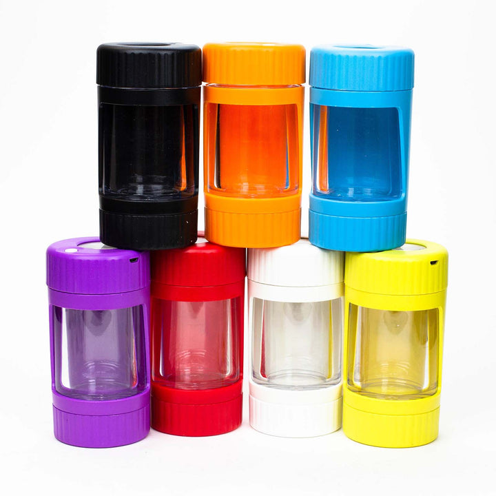 All color variants of the 4-in-1 LED Magnify Jar with Grinder and One Hitter displayed together