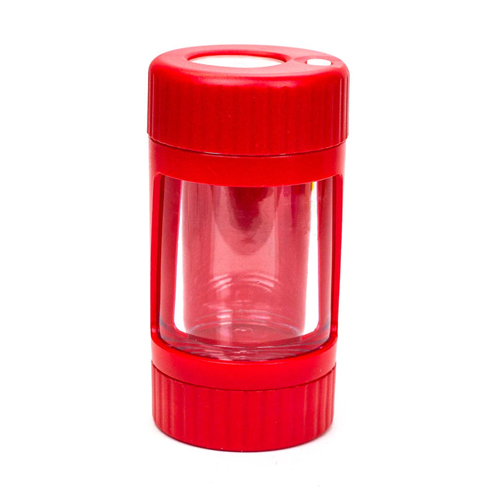 Red 4-in-1 LED Magnify Jar with Grinder and One Hitter