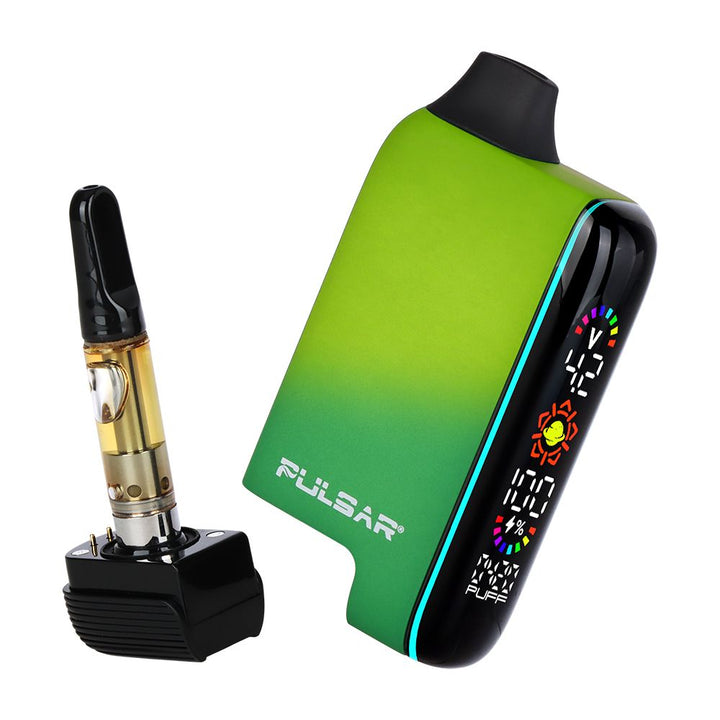 Acid Splash Pulsar 510 DL 5.0 vape bar showing battery and cartridge separated