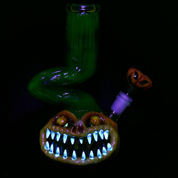 Bent Neck Scary Pumpkin Enamel On Bong