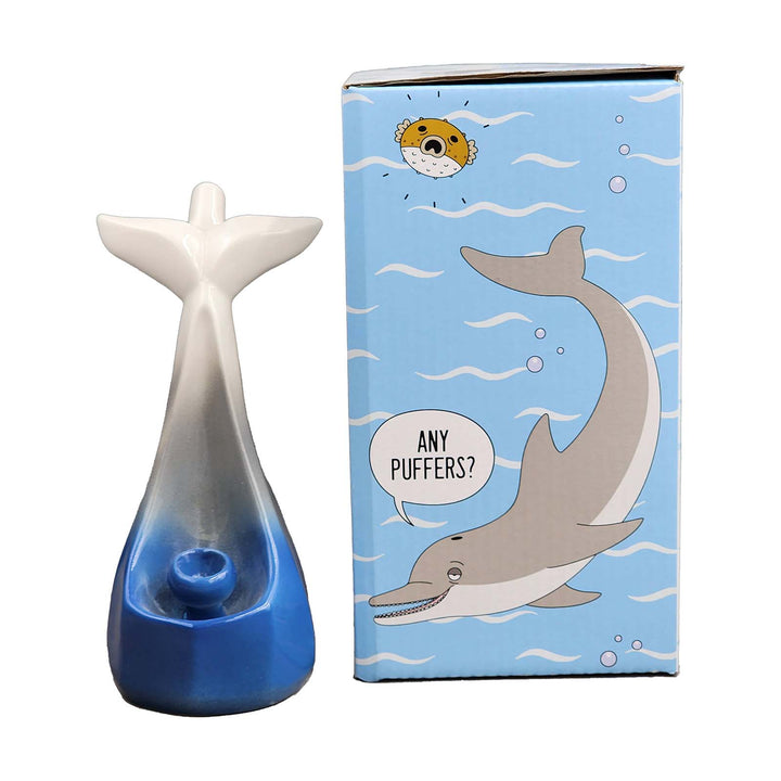 Blue & White Gradient Ceramic Dolphin Pipe