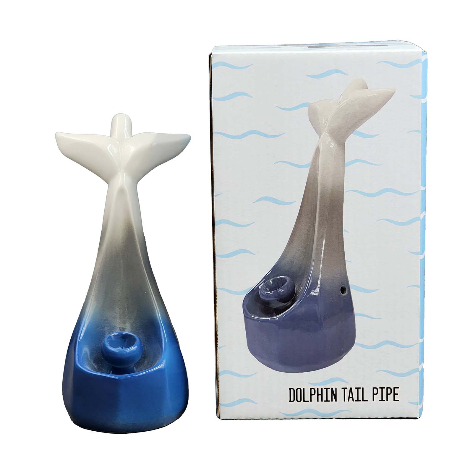 Blue & White Gradient Ceramic Dolphin Pipe