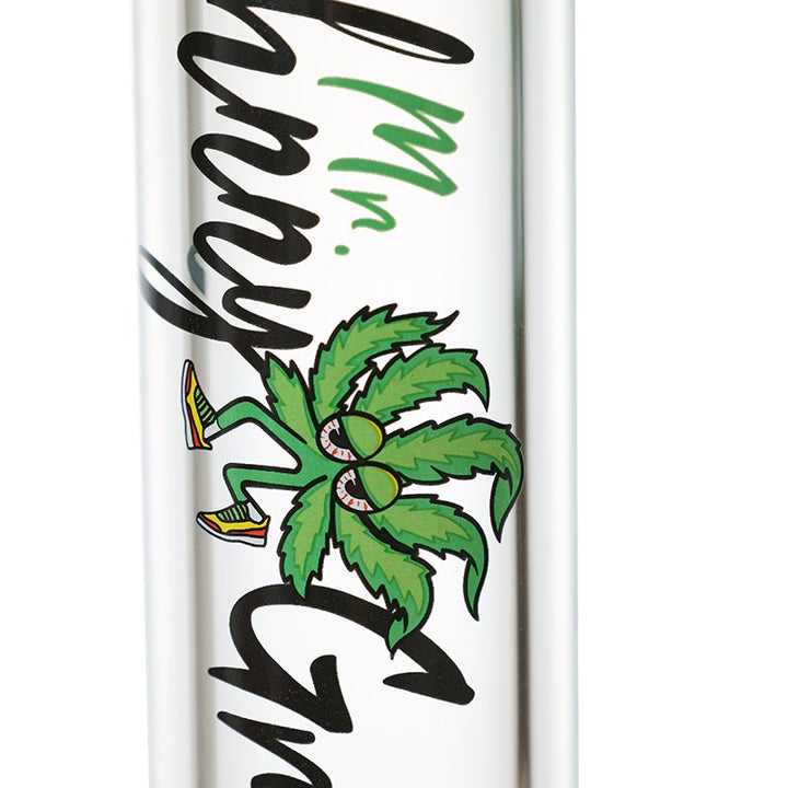 Close-up of Johnny Green 9mm thick glass straight tube bong