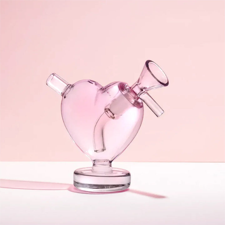 Cute Pink Heart Glass Bubbler