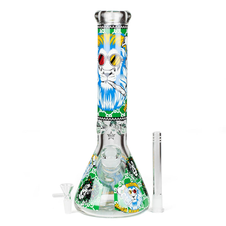 All parts of the Glow in the Dark Water Pipe with Lion head pattern Design