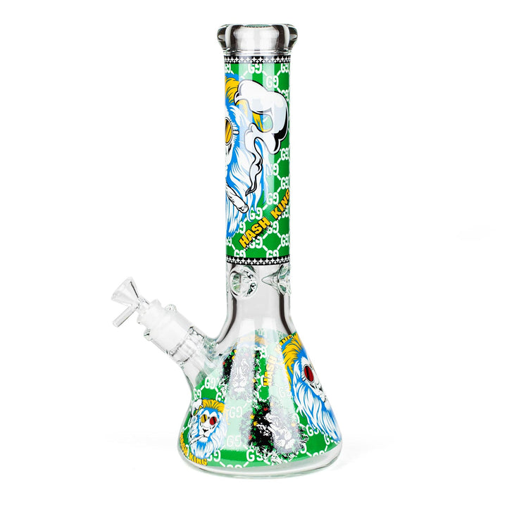 Side view of Glow in the Dark Water Pipe featuring Lion design