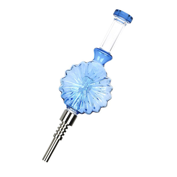 Retro Art Deco Round Glass Dab Straw Nectar Collector Blue