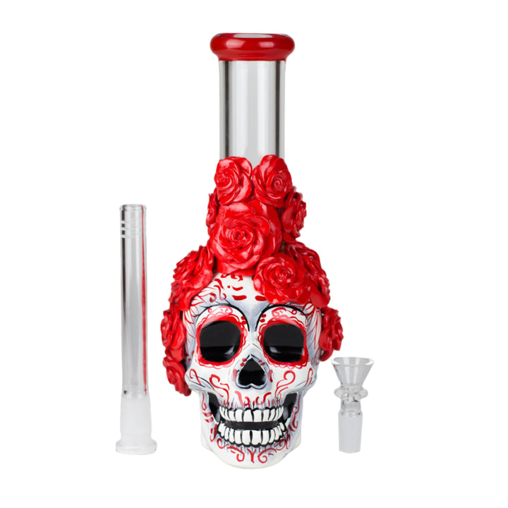 Rose Skull Glass Bong 9" - pilotdiary