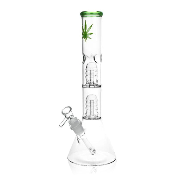 Stacked Hemp Leaf Double Perc Bong