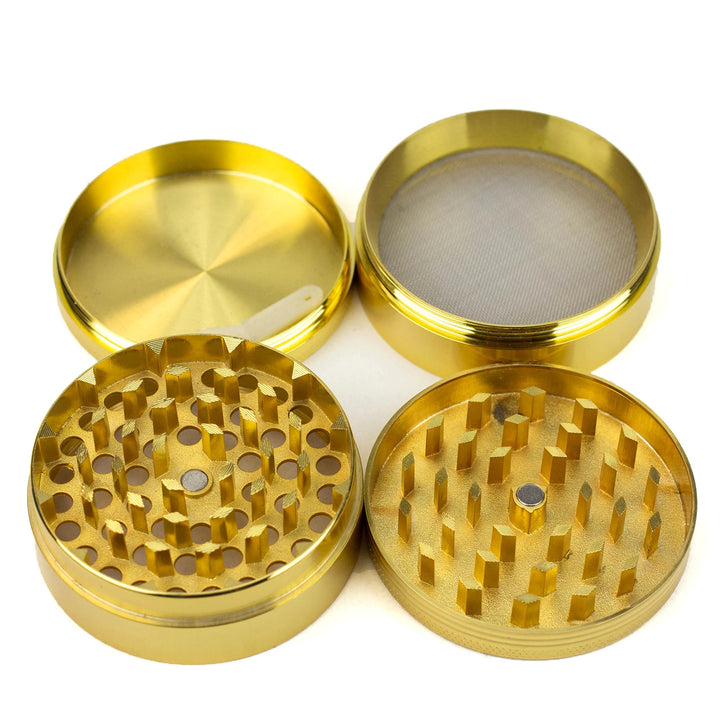 4-Piece Acid Secs Steel Weed Grinder with Chambers Open and Displayed