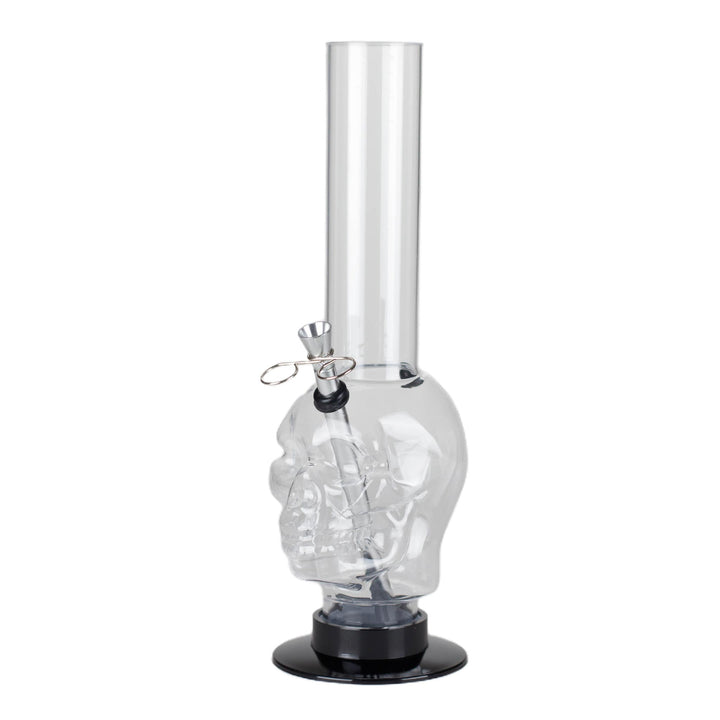 Clear 12" acrylic skull bong, shatter-resistant and collectible
