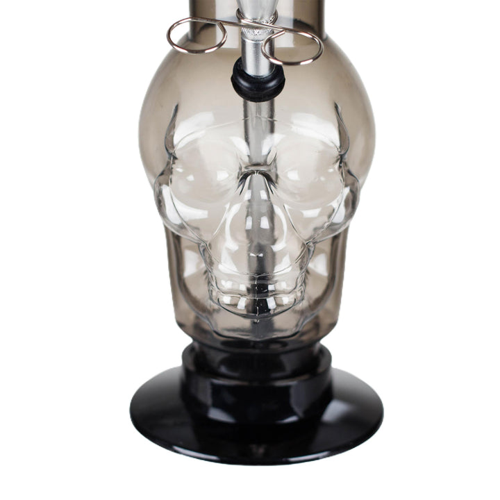 Front view of 12" acrylic skull bong showing skull shape