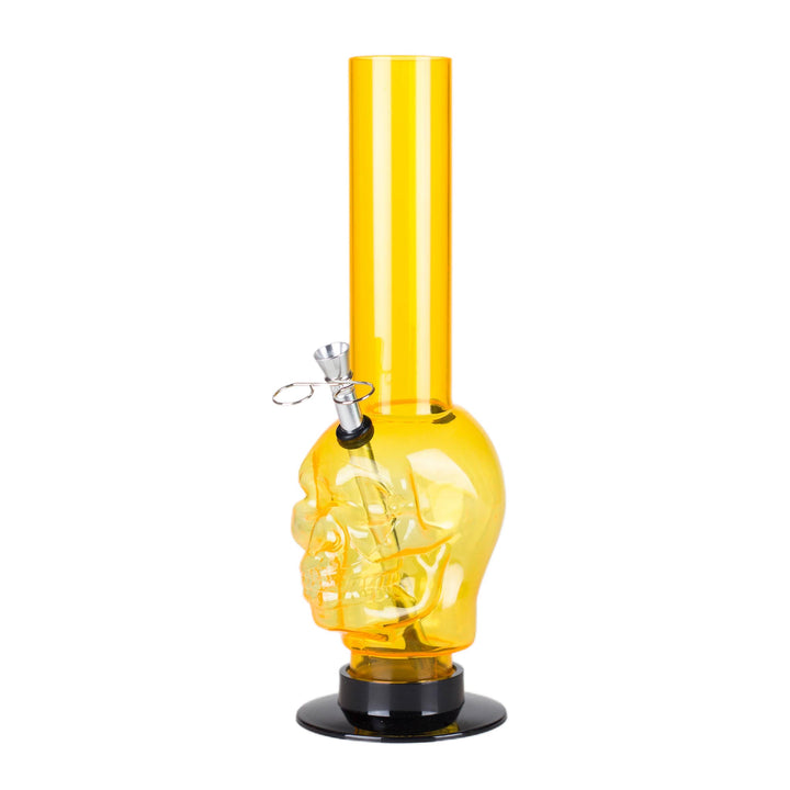 12" acrylic skull bong in yellow with skull-shaped design