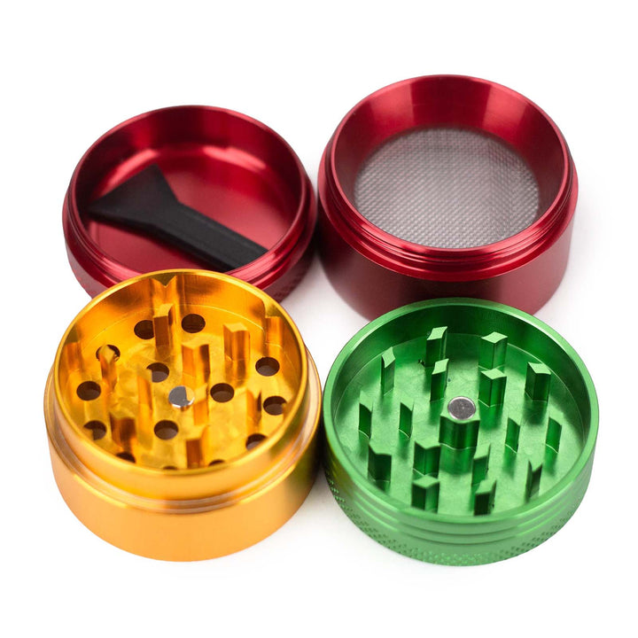 Aluminum Herb Grinder 1.9" Fully Disassembled 4-Piece Set: Grinding, Storage, Screen, Catcher