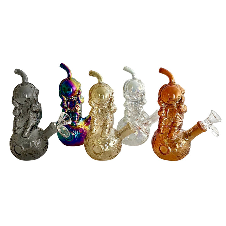All color variants of the Astronaut Electroplate Water Pipe 6 inch – Grey, Rainbow, Gold, Brown, Sunshine