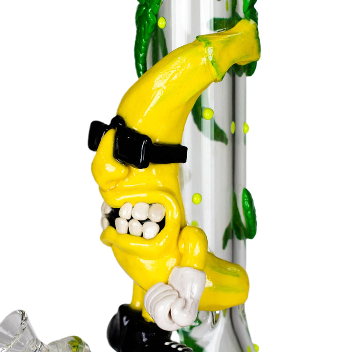 Close-up of 3D banana character tube on 13" Bananabudz Glow-in-the-Dark Water Bong