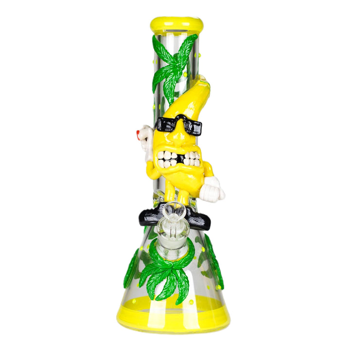 13" Bananabudz Glow-in-the-Dark Water Bong front view with 3D banana characters