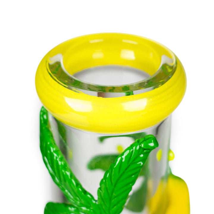 Mouthpiece of 13" Bananabudz Glow-in-the-Dark Water Bong with glow-in-the-dark accents