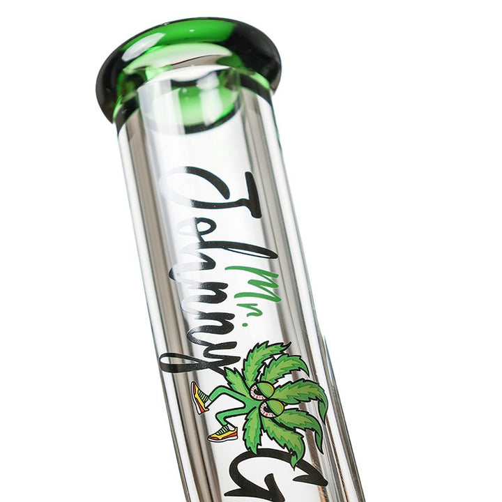 Bent neck mouthpiece design preventing splashback on 16 inch green beaker bong