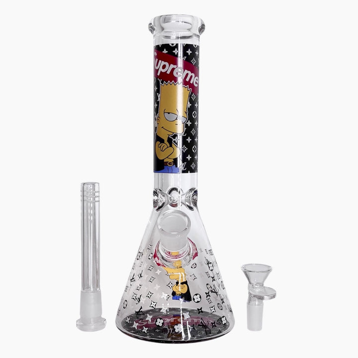 Complete 3-piece set: Glow in the Dark Cartoon Glass Bong with bowl and downstem