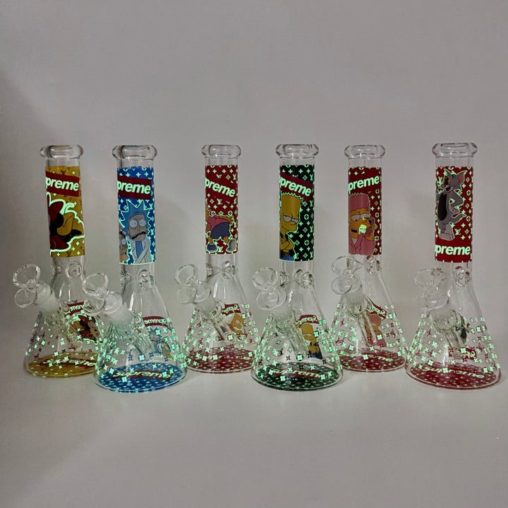 Fun and colorful Glow in the Dark Cartoon Glass Bong