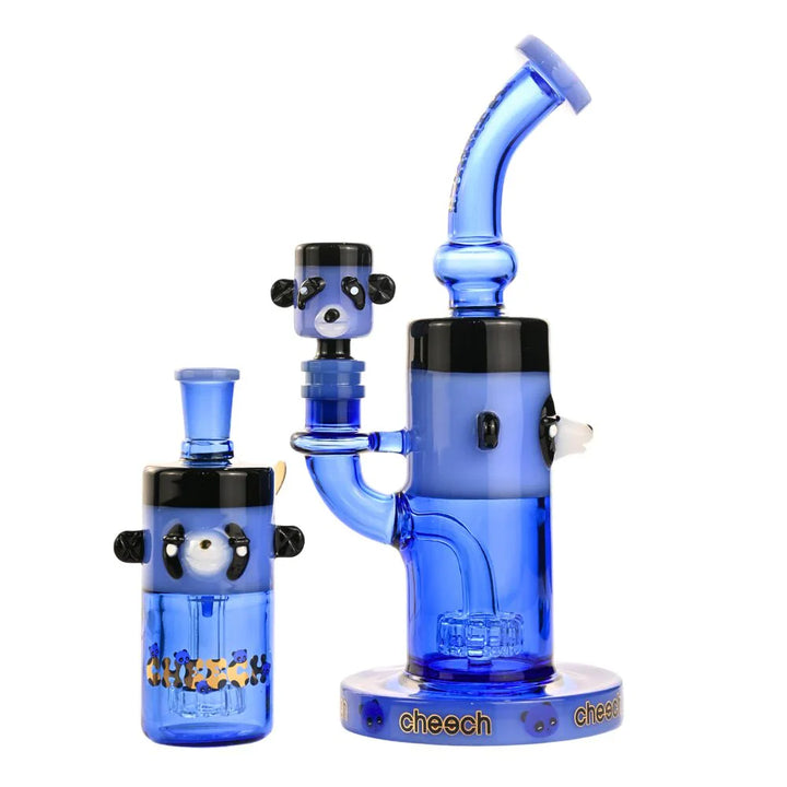 Blue Cheech panda bong with ash catcher – compact 10-inch design