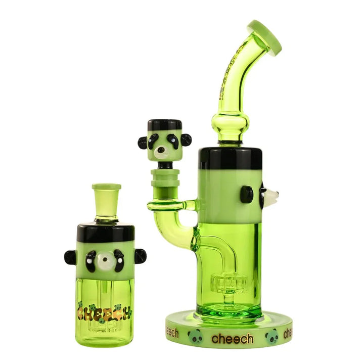 Green glass bong with panda shape and ash catcher by Cheech