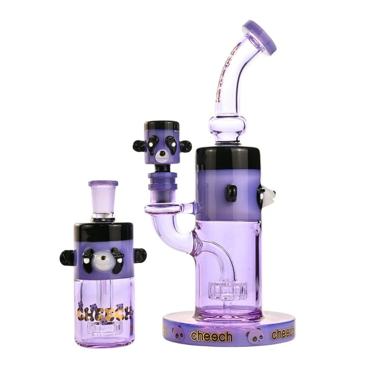 Purple Cheech panda-themed bong with included ash catcher for clean hits