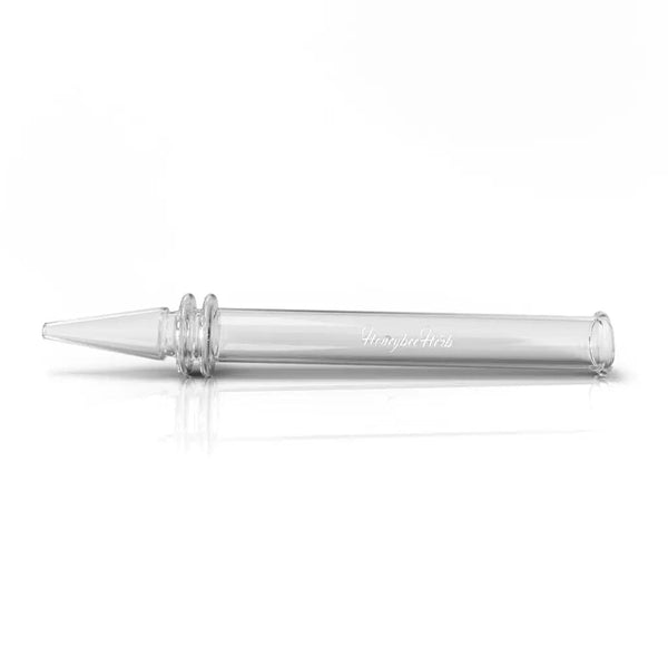 Clear Quartz Dab Straw shown horizontally with laser-engraved Honeybee Herb logo