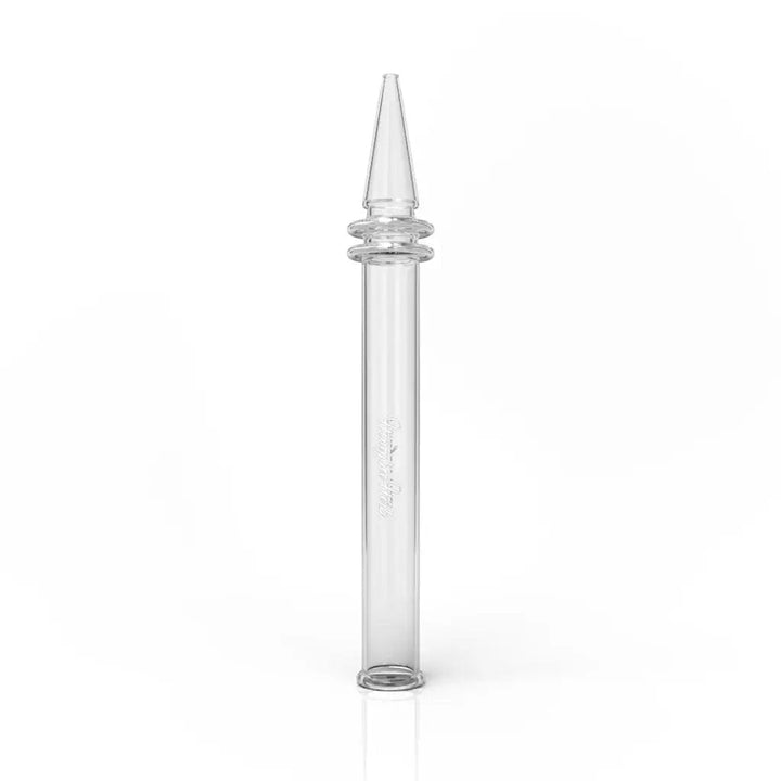 Vertical display of Clear Quartz Dab Straw made from heat-resistant quartz