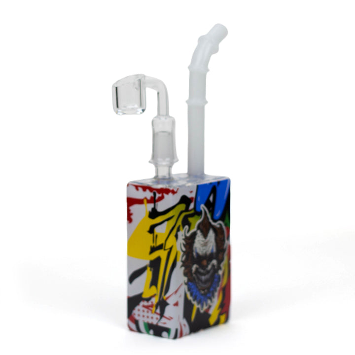 Clown-themed Dab Rig with detailed graphics on juice box shape – style 3