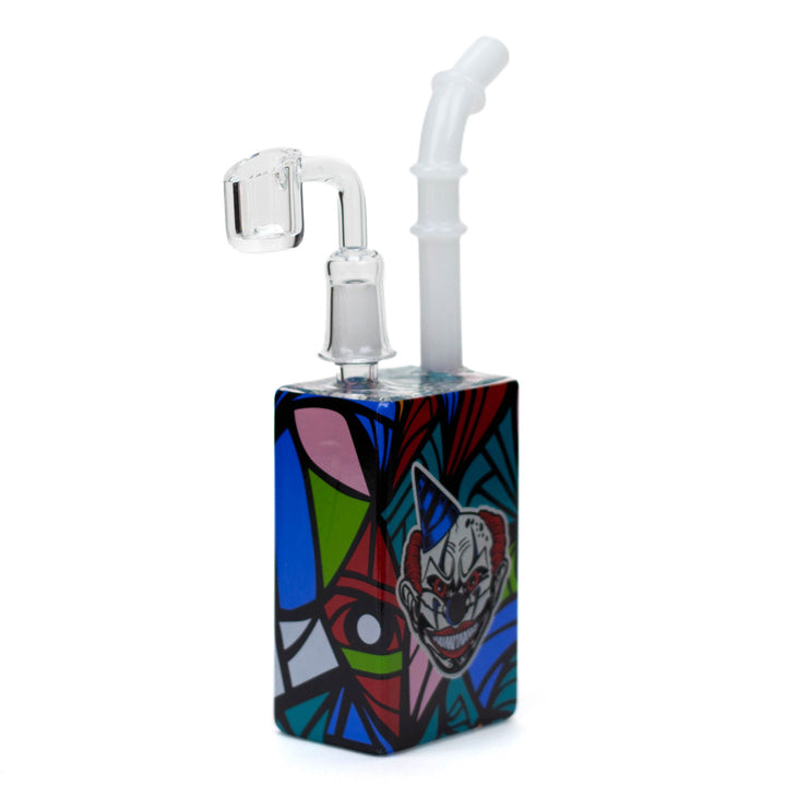 Mini Dab Rig with bold clown graphic in juice box shape – style 6