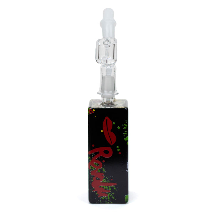 Side profile of the Juice Box Dab Rig with fixed downstem and clown artwork