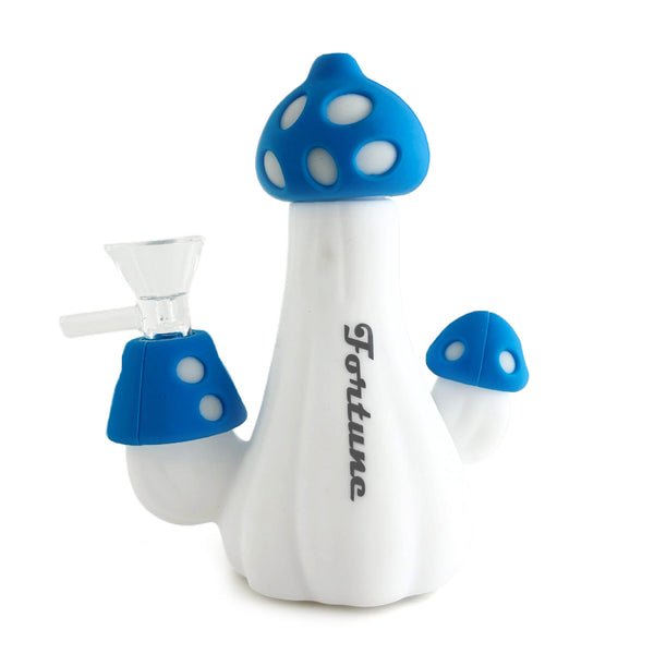 Cute Mushroom Silicone Water Pipe featuring a blue mushroom cap with white polka dots
