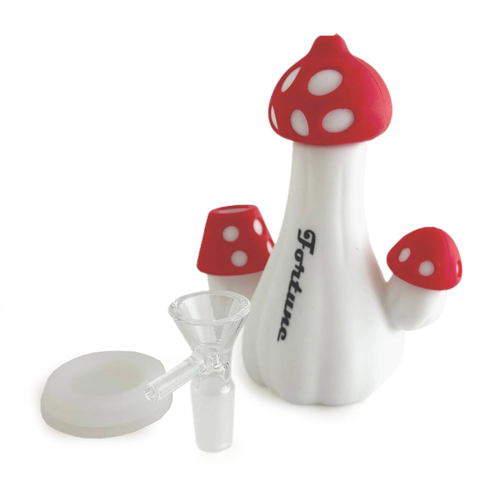 Cute Mushroom Silicone Water Pipe bong and detachable glass bowl 2-piece set in red