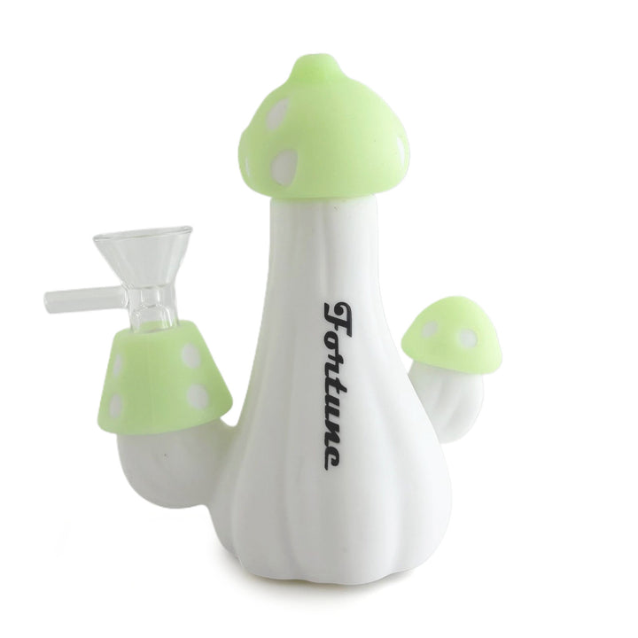 Cute Mushroom Silicone Water Pipe with pale green mushroom cap and white polka dots